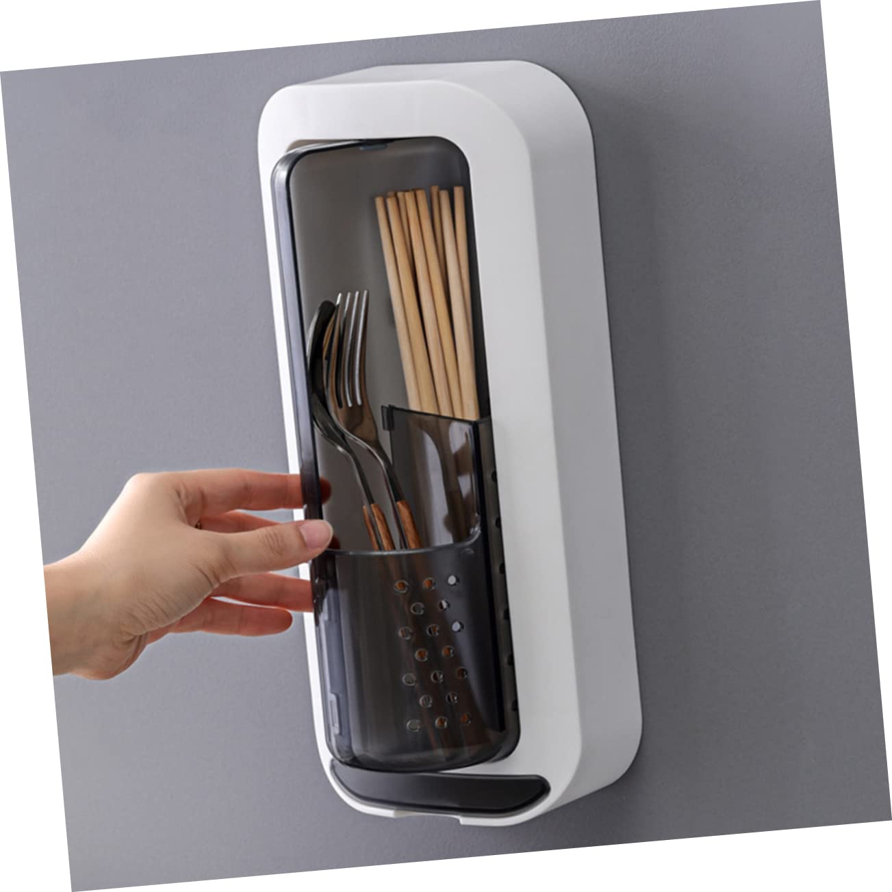 Organizer da Parete per Cucina Struttura a Scomparti e Vassoio Sgocciolante, Porta Posate in Rigida e Polistirene, per Utensili da Cucina