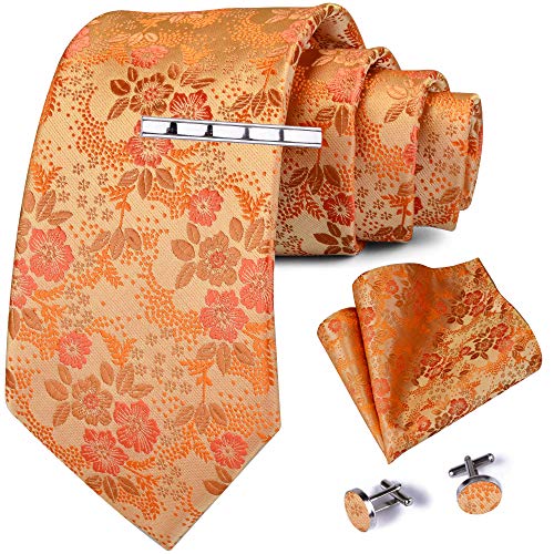 Fashion Floral Ties for Wedding Silk Men Tie Cyan Necktie Clip and Pocket Square Cufflinks Sets (6102-25)