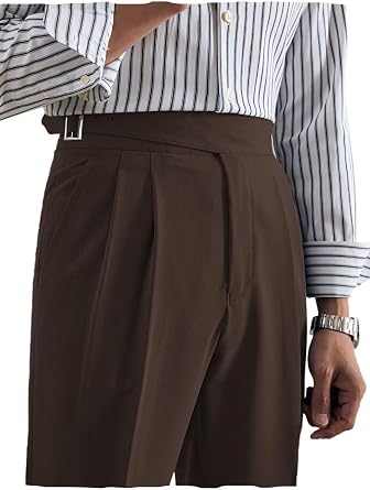 Mens Chinos Pants Classic Gurkha Pleated Front Dress Pants Casual Tapered Trousers