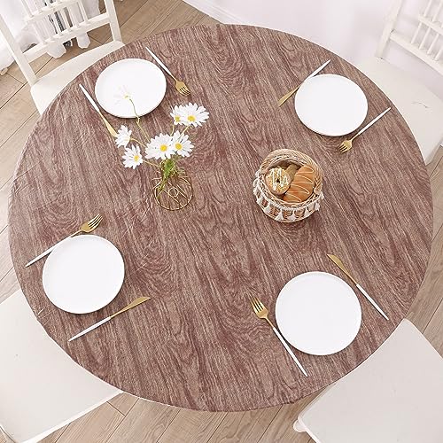Walrus Round Vinyl Fitted Tablecloth with Flannel Backing Elastic Edge Design Table Cover Waterproof Oil-Proof PVC Table Cloth Stain-Resistant Best for 32