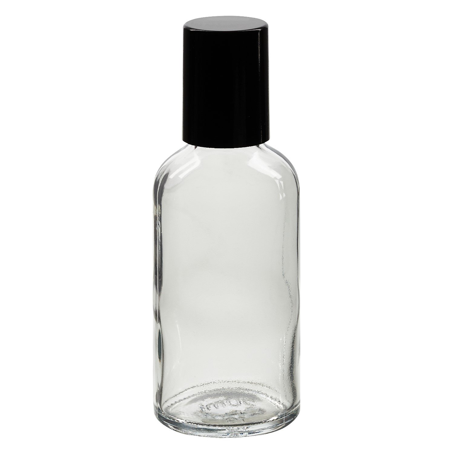 50x Glas Deostick mit klarer 50 mll Flasche, leerer Deo Roller - inkl. schwarzem Roll On Verschluss