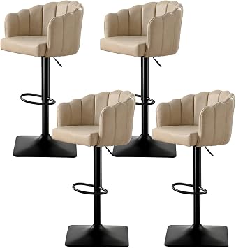 Swivel Bar Stools Set of 4 Modern PU Leather Swivel Adjustable Height Barstools,Upholstered Bar Chairs with Back and Footrest,for Kitchen Island,Bar,Dining Room Beige