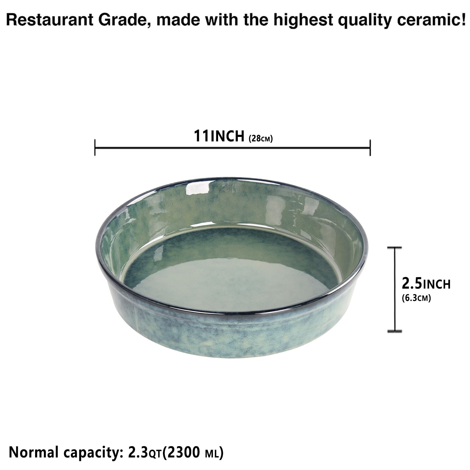 LIUYWYHCF Ceramic Pie Pan Quiche Dish 2.3 Quart Baking Pan, 11 Inch Round Au Gratin Baking Dishes, Non-Stick Tart Pan, Pie Plate for Apple, Oven, Dishwasher and Microwave Safe