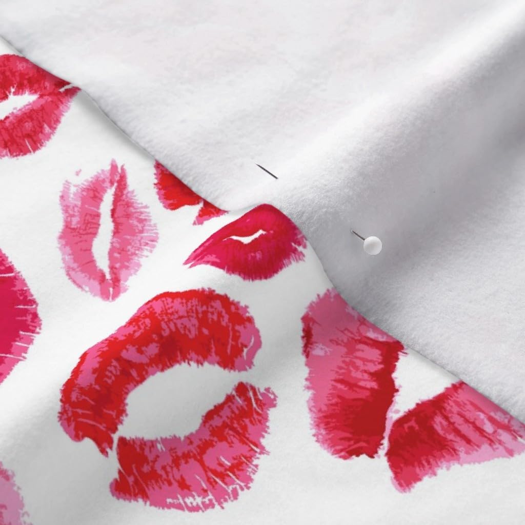 Spoonflower Fabric - Love Lips Red Valentine Beauty Lipstick Kisses Watercolor Valentines Printed on Polartec(R) Fleece Fabric by The Yard - Sewing Blankets Loungewear and No-Sew