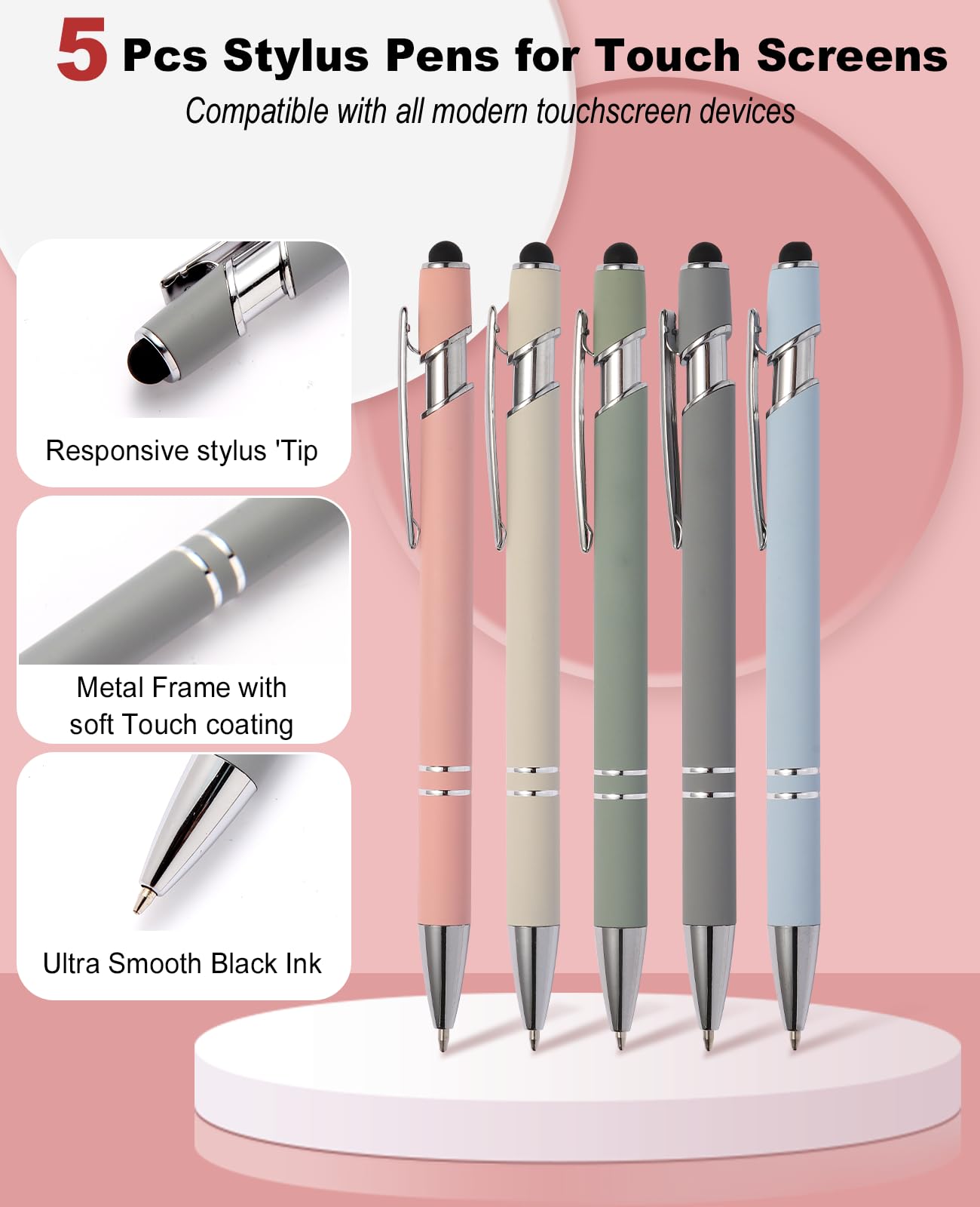 39 artículos escolares estéticos con bonito estuche, 5 bolígrafos con punta de lápiz capacitivo, 12 resaltadores pastel, 6 lápices mecánicos de 0.5 y 0.7 mm, apto para artículos esenciales