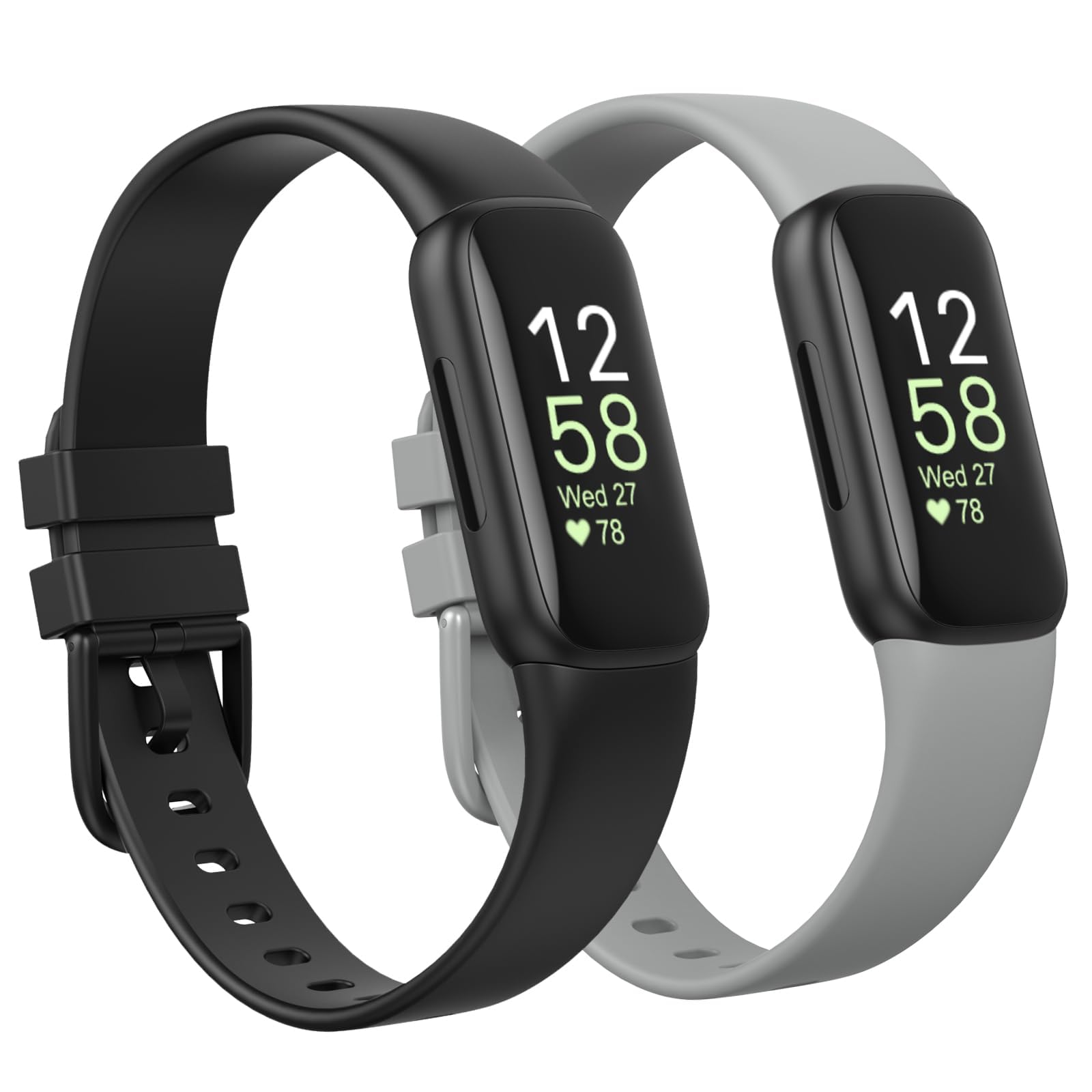 Newremote 2 Pack Waterproof Straps fit for Fitbit inspire 3 Straps for Women Men, Classic Soft Sports Replacement Strap for Women Men (Black/Grey, Large 7.1"-8.7")
