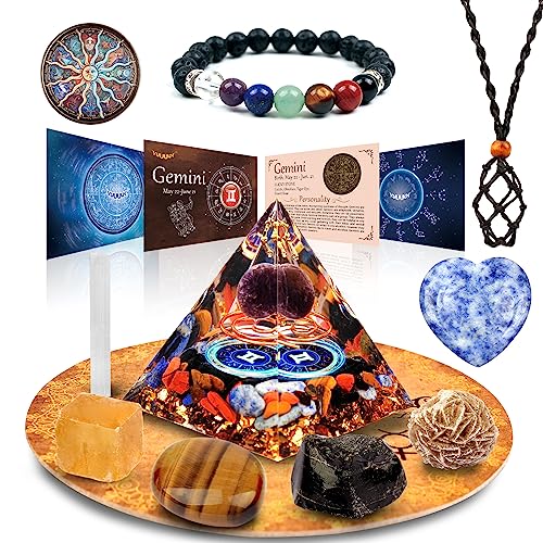 vuUUuv Horóscopo Orgone Pirámide ，Gemini Cristal Curativo Set de