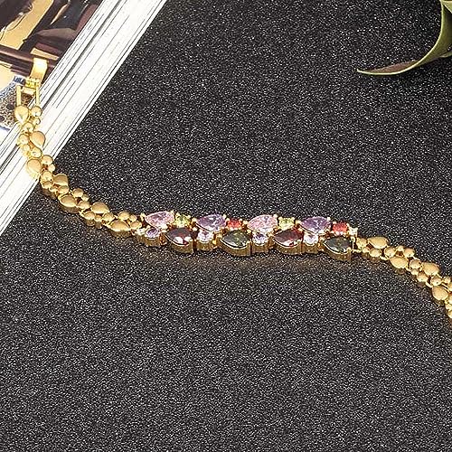 Sparkling ColorFul Zircon Double-layer Copper Gold Plated Colour Crystal Bracelet Beautiful Lovers For Women Birthday Jewelry +Box 6