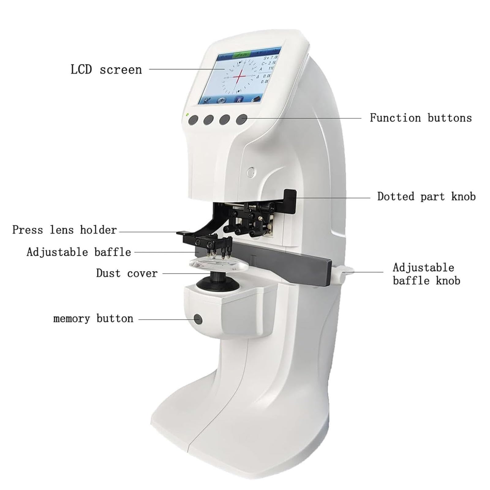 Optica - Misuratore per obiettivi, con display a colori da 3,5 pollici, misurabile da 12 mm a 104 mm, obiettivo digitale intelligente, macchina optometria per occhiali, senza stampante