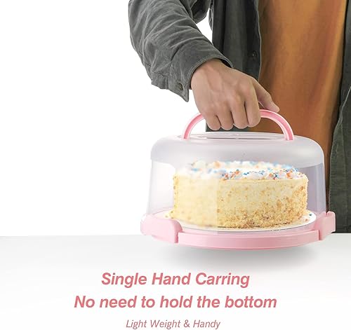 Miniatura 5 de ZWYSLFCY Porta pasteles de 10 pulgadas con tapa y asa, soporte redondo grande para pasteles con tapa, recipientes herméticos sin BPA, caja de