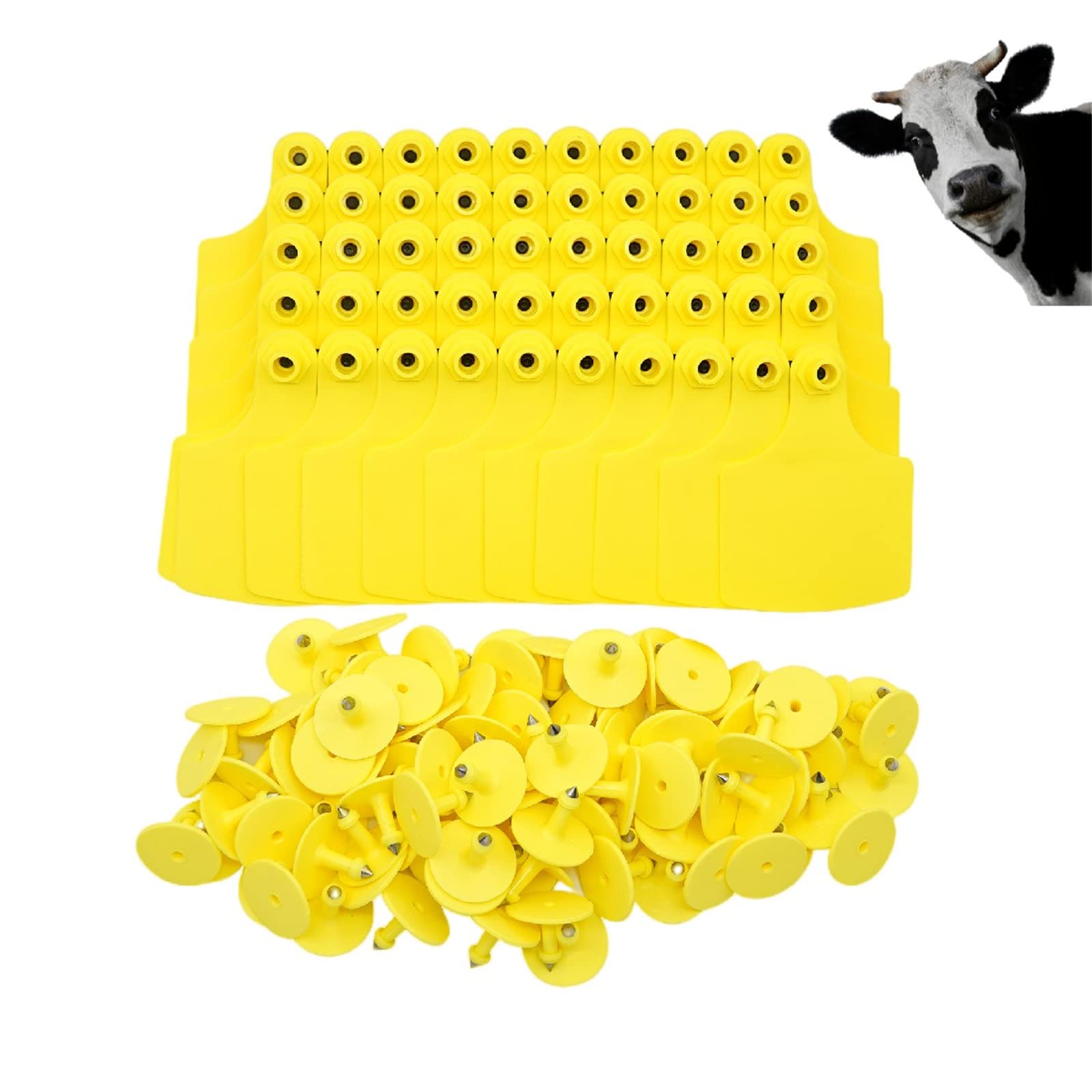 100 pezzi in TPU per orecchie di bovino, senza parole, marchi di mucca atossici, mucca, capra e cane, maiale, animale (giallo)