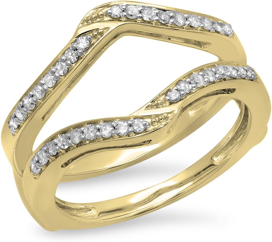 Dazzlingrock Collection 0.30 Ctw 14K Real Solid Gold Round Natural Diamond Women Anniversary Wedding Band Enhancer Guard Ring
