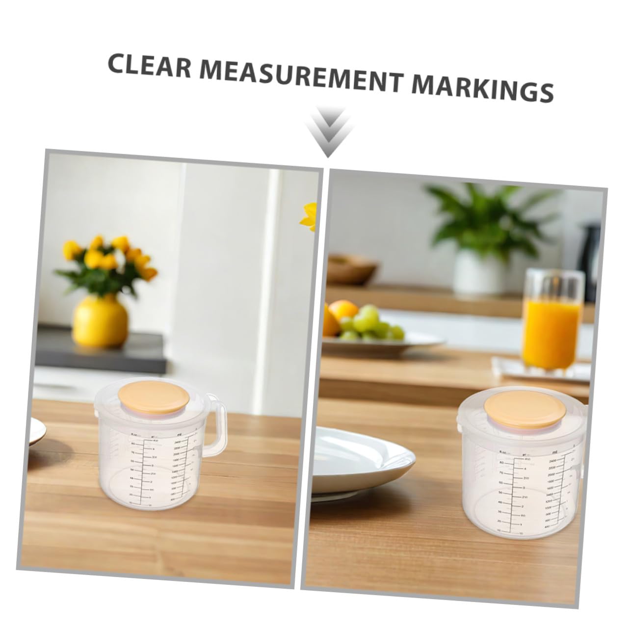 Zerodeko 2 piezas Jarra Medidora de Plástico con Tapa Antisalpicaduras Clara para y Taza Medidora Grande para Repostería y Uso Doméstico