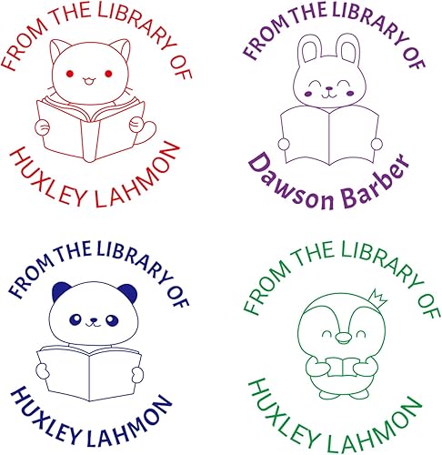 Miniatura 7 de Sello de libro, sello de libro personalizado para biblioteca, hasta 6 diseños con 5 colores de tinta (sellos de libros para niños y niñas) Sellos