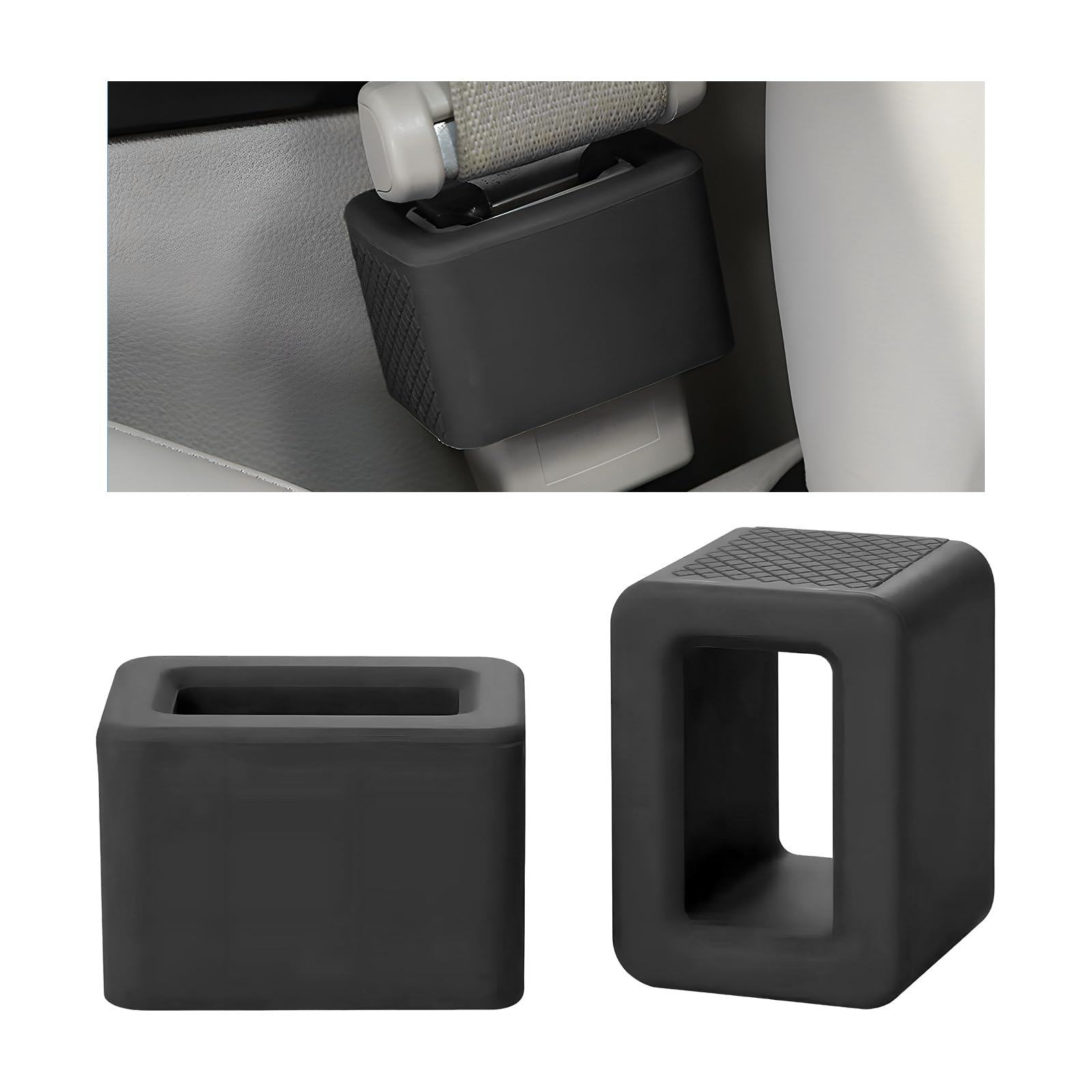 Dickno 2 PCS Car Seat Belt Buckle Holder, Silicone Auto Seat Belt Buckle Booster, Easy Access Seatbelt Buckle Cover for Kids, Universal Vehicle Safety Accessories for Most Cars (Black)