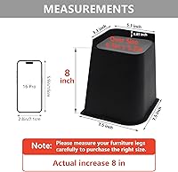 Vista 2 de Elevador de Cama de 8 Pulgadas de Alta Resistencia, 4 Paquetes de Elevador de Muebles Extra Grandes, Elevador de Cama Negro para Mesa, Sofá, Silla