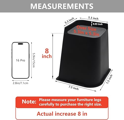 Miniatura 2 de Elevadores de cama de 8 pulgadas resistentes, paquete de 4 elevadores de muebles de gran tamaño, elevadores de cama negros para mesa, sofá, silla,