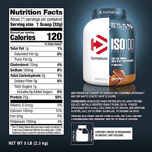 Image of Dymatize ISO100 Protein Powder, 100% Whey Isolate, Chocolate Peanut Butter