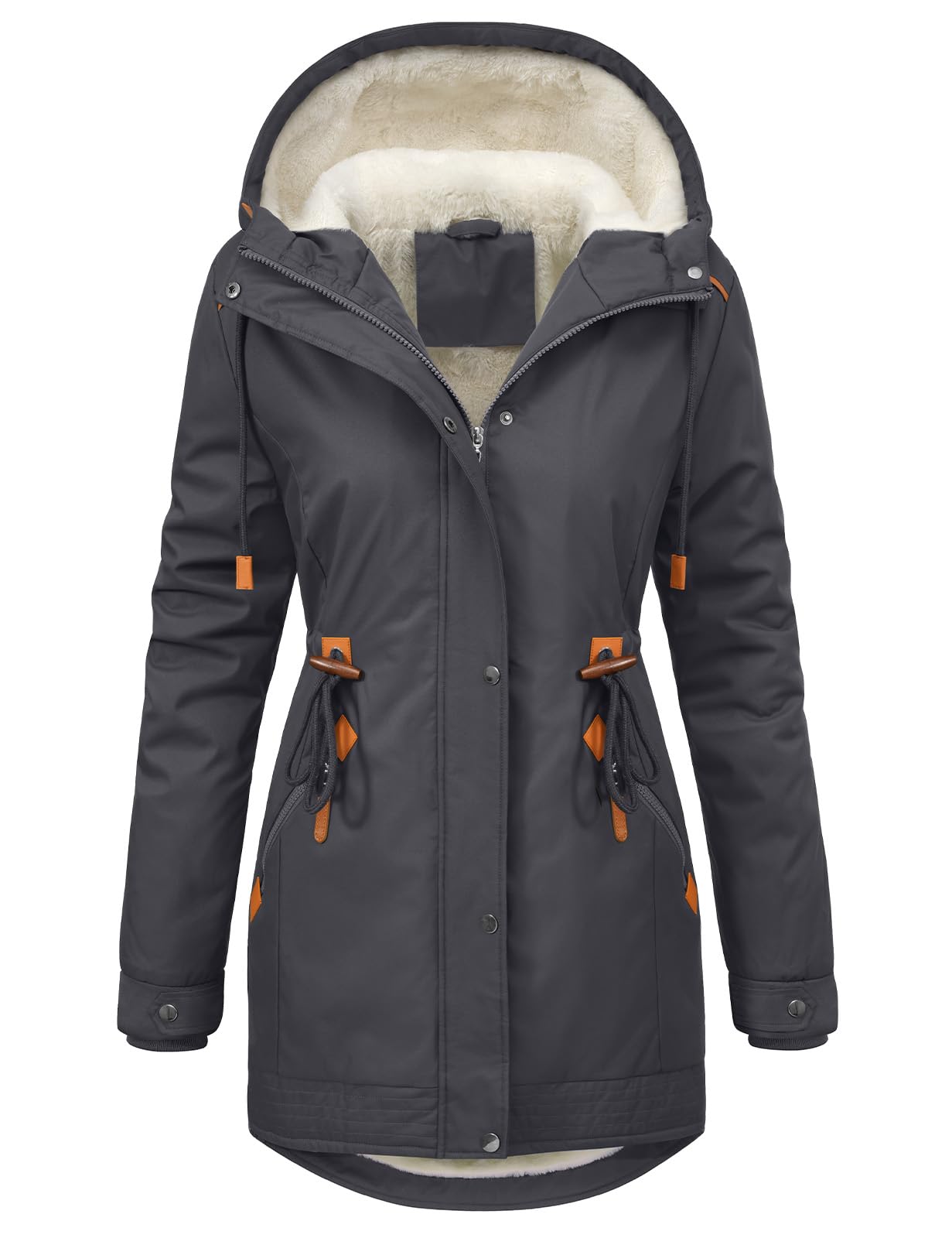 Giacca Donna Invernale Lungo Caldo Parka Cappotto con Cappuccio Autunno Invernali Giubbotto Elegante Giubbino Imbottito Casual Giacca Pile Slim Fit Outwear con Tasche