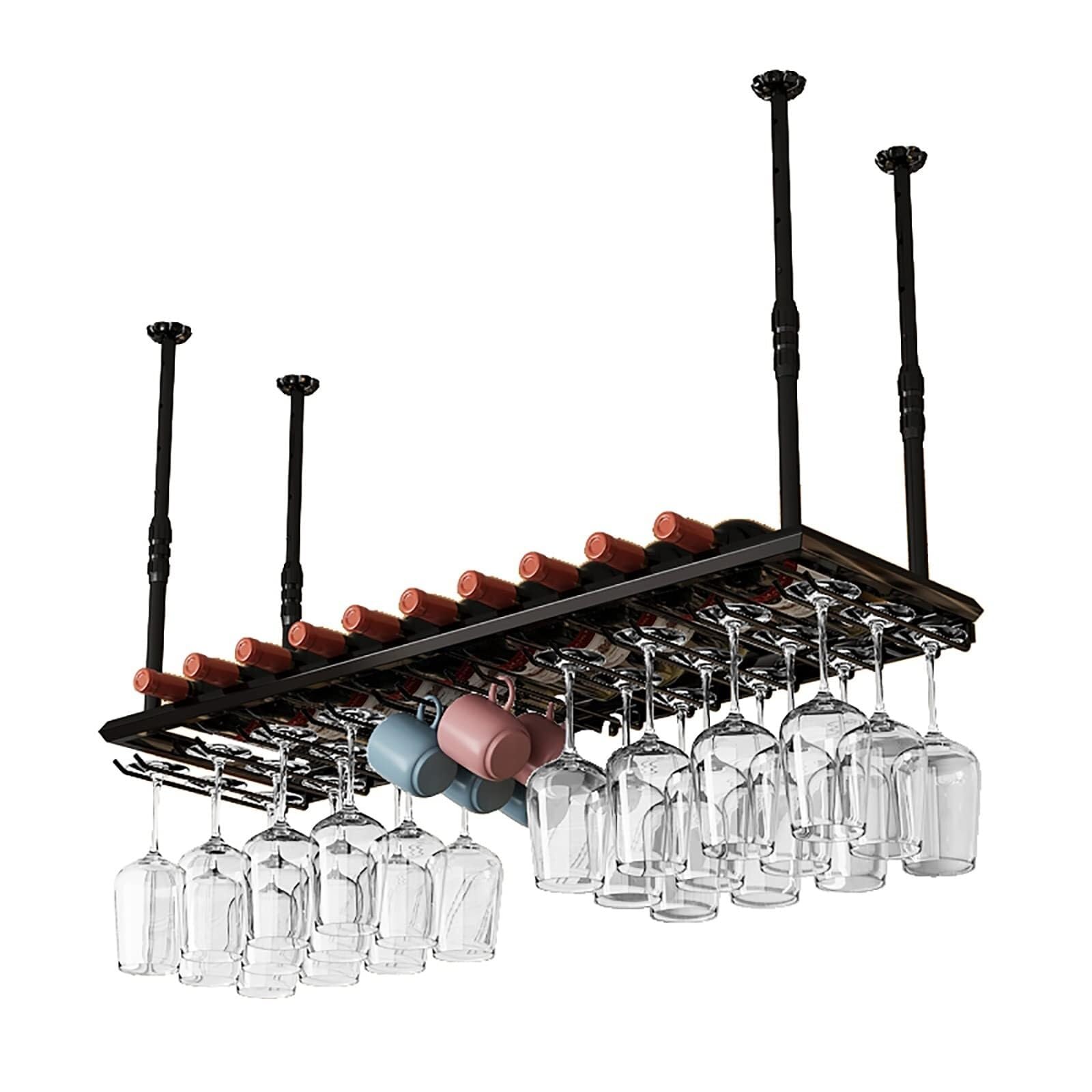 Botellero de vino ajustable de pared y organizador de copas de 60cm