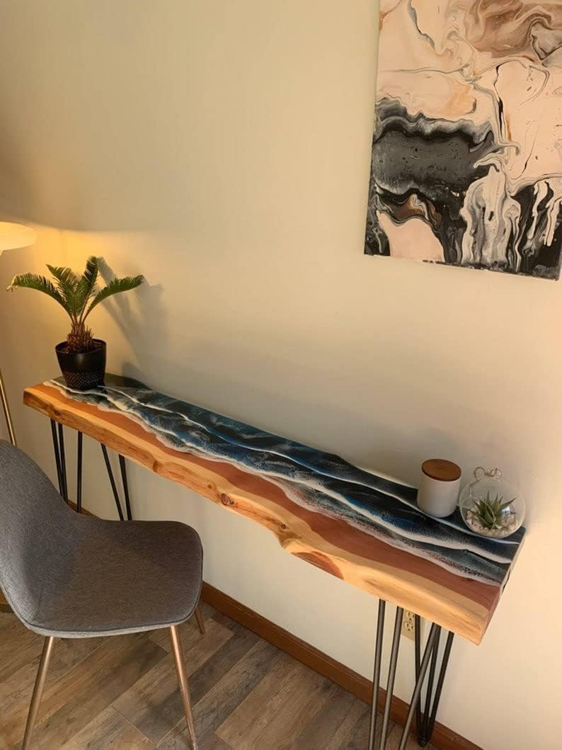 Epoxy Table Fully Customized Thick Resin River Table Top Indoor Outdoor Wooden Coffee Table Top (62x56 INCH) with 30 Inches Tall Legs