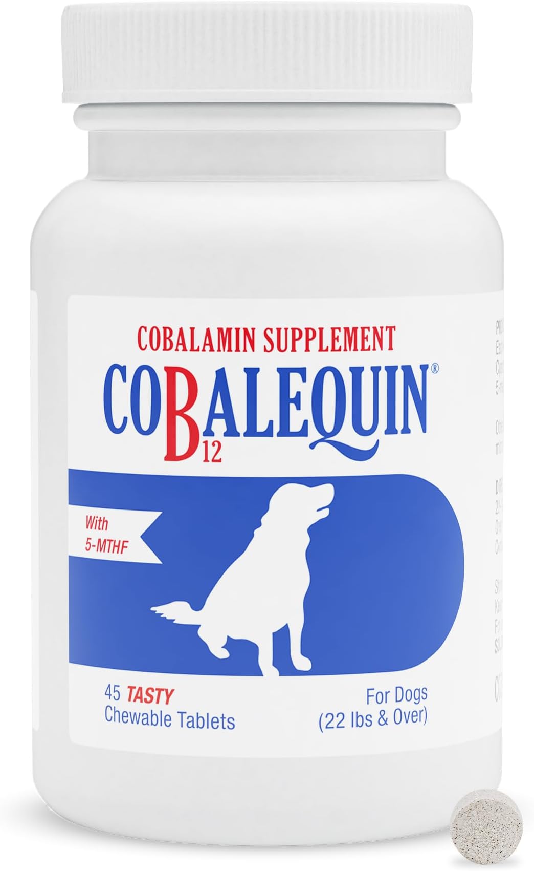 Nutramax Cobalequin B12 for Dogs, Oral Cobalamin Supplement with Folate, Vitamin B12 for Dogs Over 22 lbs., Supports GI Health, Chewable Tablets, 45 Count