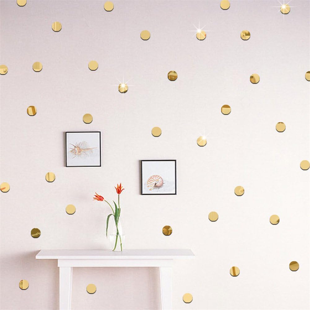 Wall Stickers Mirror for Home Wall Decor Art Circle,Golden,2X2cm,100 pcs