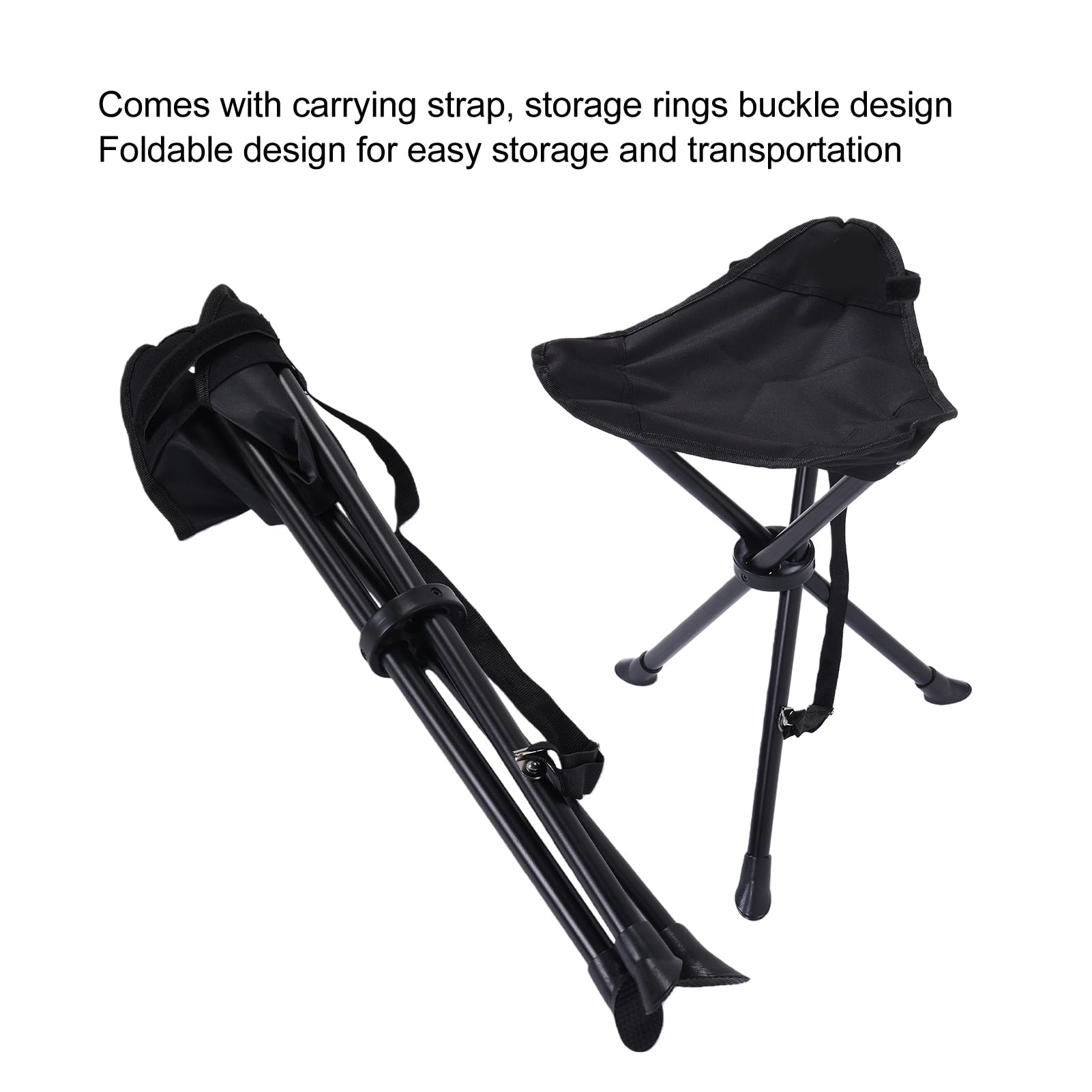 Sgabello pieghevole con treppiede, antiscivolo, portatile, sedia pieghevole per campeggio, pesca, picnic, carico 200 kg, rivestimento impermeabile in PVC (nero)