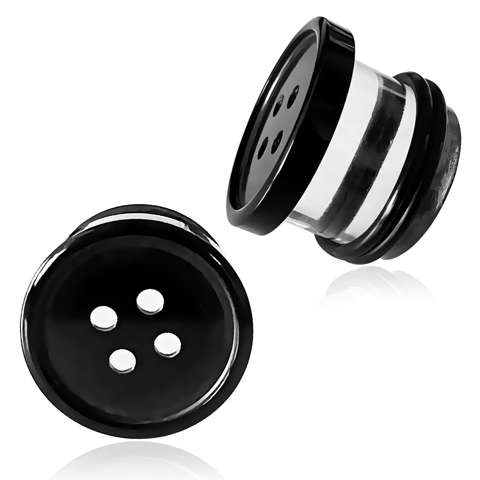 AntDear 2Pcs Acrylic Plug Gauges for Ears Women Men Black White Button Plug Earrings, Single Flared Saddle Stretching Gauge Tunnels Expanders, Four
