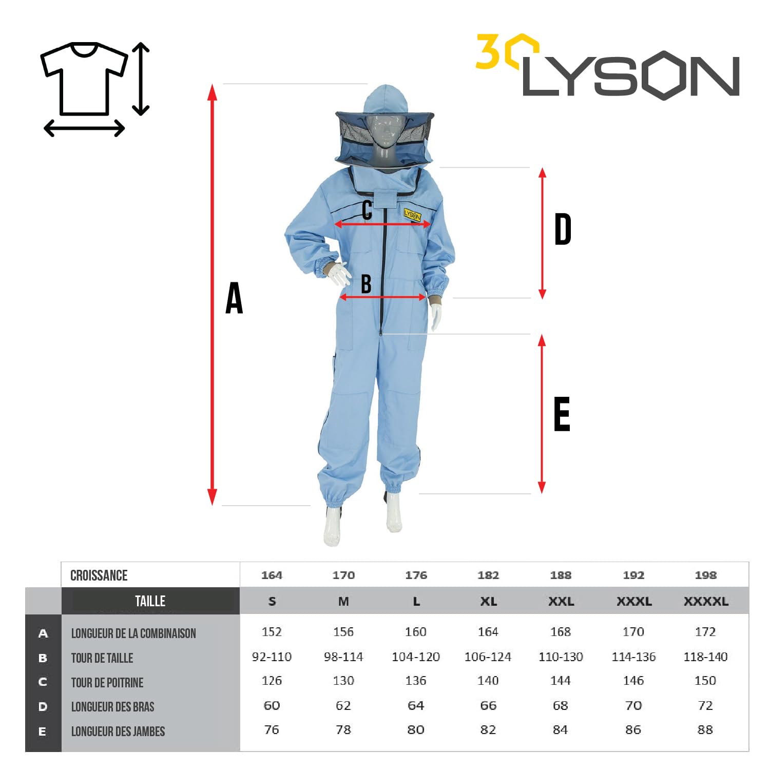 LYSON Combinaison d'apiculture avec voile, poignets sur les manches et les jambes Combinaison d'apiculture Vêtements d'apiculture professionnels avec chapeau amovible Bleu Taille L