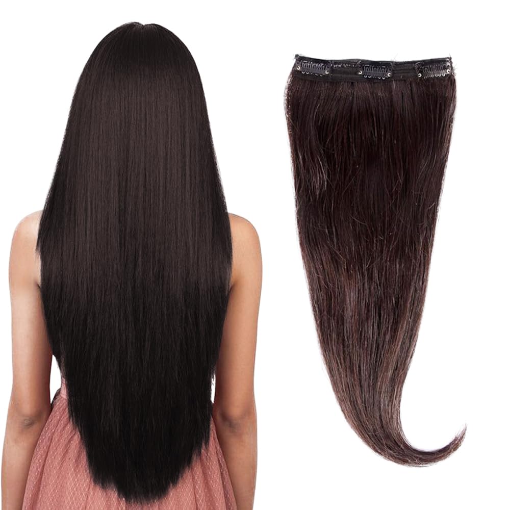 RefynHair Women 3 Clip Human Hair Extension 24 inch long Natural Brown Colour Occasion For Wedding, Party, Anniversary, Office and Casual look Hair Pieces - (#2 Brown, 50g)