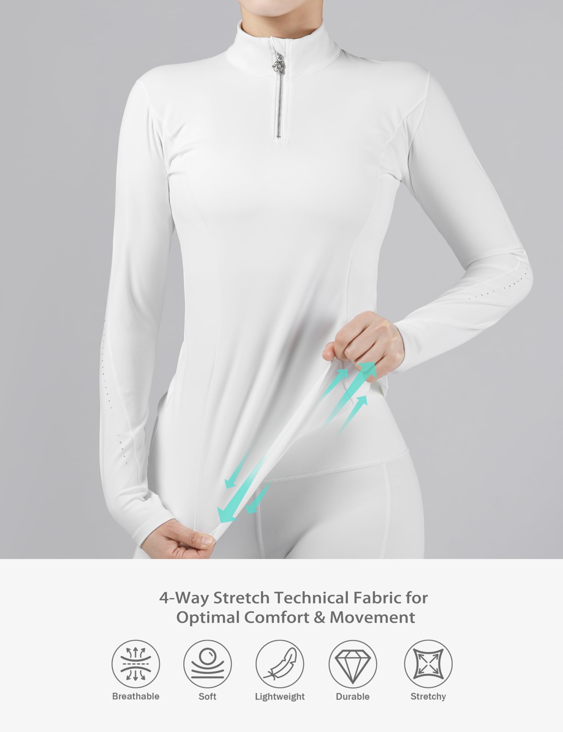 Harrison Howard Camisas de equitación para mujer, manga larga, cuello alto, con bordado