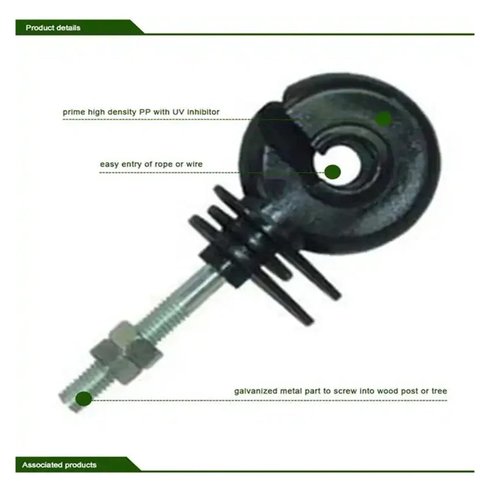 Aisladores de Valla Eléctrica 50 aisladores de Postes de Madera galvanizados y atornillados con Rosca Negra for cercas eléctricas.