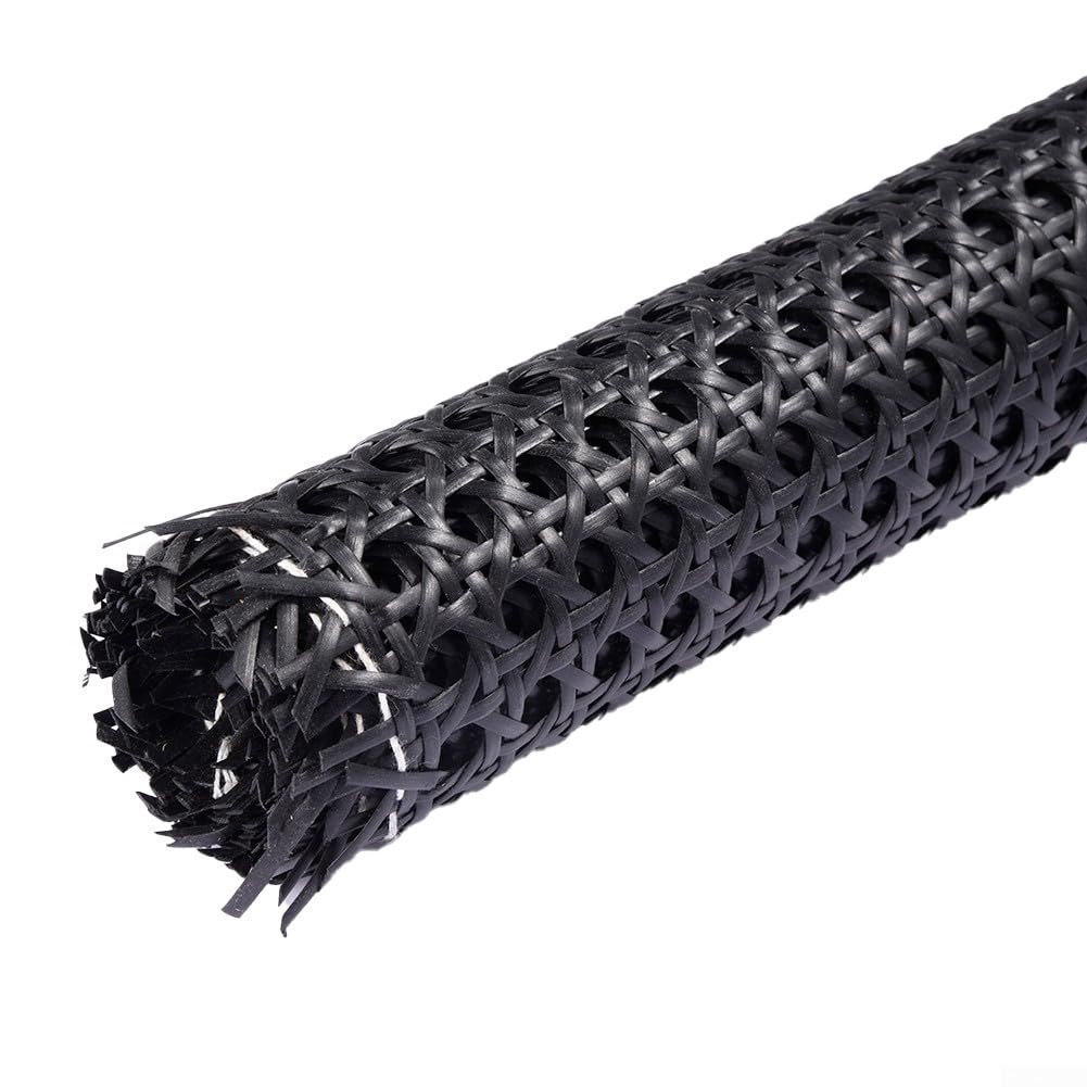 Rollo de malla de ratán negro, rollo de malla de mimbre de caña de plástico, material de caña de cincha, rollo de caña tejida para muebles, silla, gabinete, techo, cesta