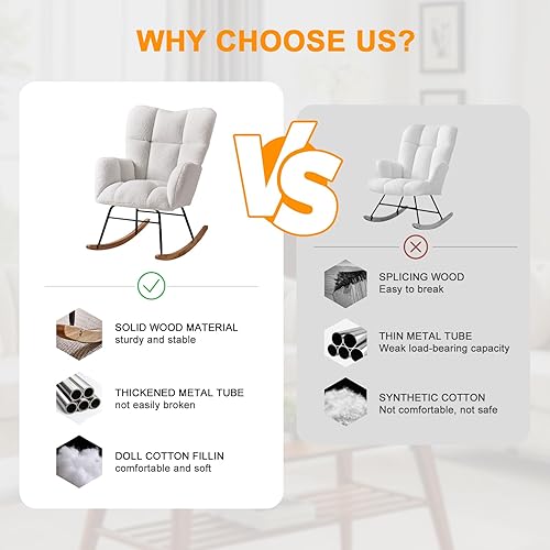 Miniatura 8 de Mecedoras para guardería, con respaldo alto, mecedora tapizada, reclinable, moderna, mecedora, cómodos sillones para guardería, dormitorio, sala de