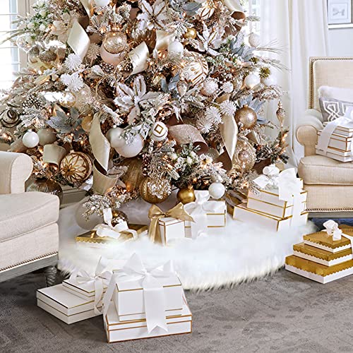 Heflashor Faldas de árbol de Navidad de 48 pulgadas de felpa blanca para árbol de Navidad para decoración de Año Nuevo (blanco, 122 cm) Cover