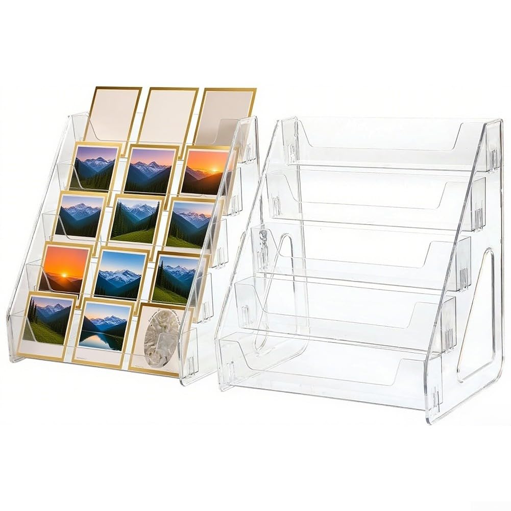 Transparenter 5-stöckiger Acryl-Kartenständer für Sammler, Grußkarten, Postkarten und für PSA-Platten, transparenter Tischplattenhalter mit Schnappmontage für Zuhause, Geschäft, Büro