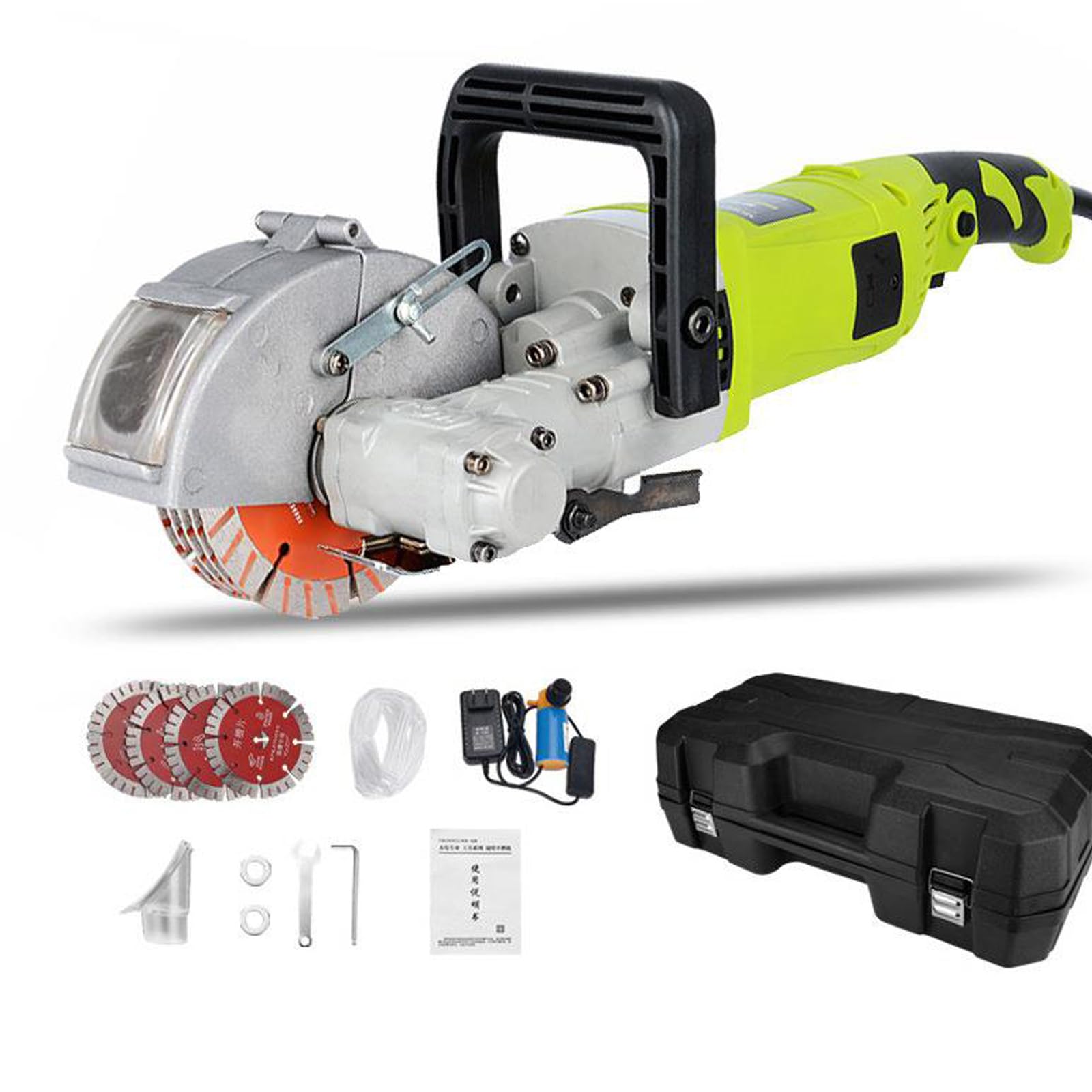 Wall Chaser - Cortador resistente de 4000 W, profundidad ajustable, corte sin polvo, 5 cuchillas extraíbles, mango doble, funda portátil para suelos de hormigón y ladrillo