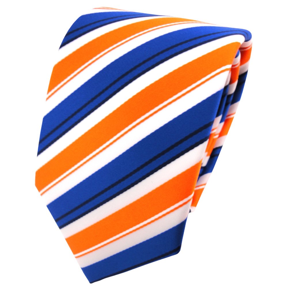 Tigertie Men's Orange, Blue, Black, White Tie Necktie In Orange Blue Black White Striped
