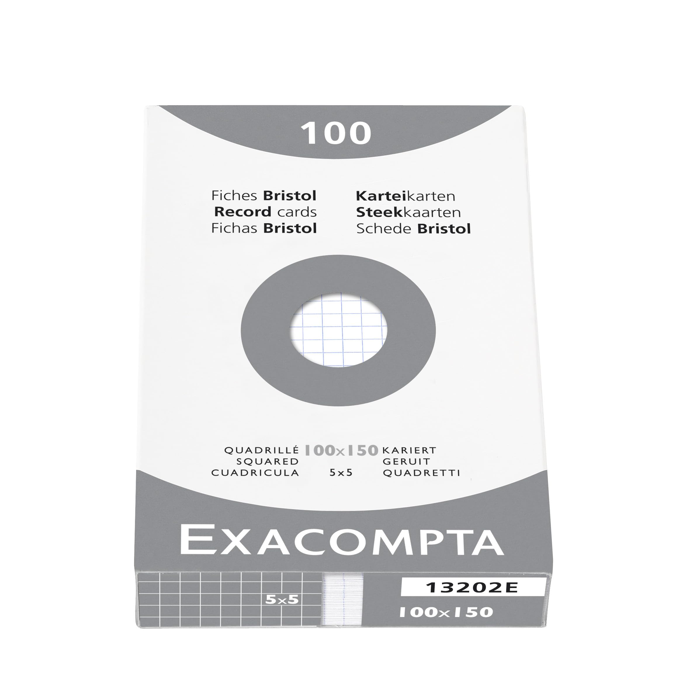 Exacompta Pack Essentiel 3 Étuis 100 fiches bristol quadrillées 5x5 non perforées 100 x 150 mm blanc
