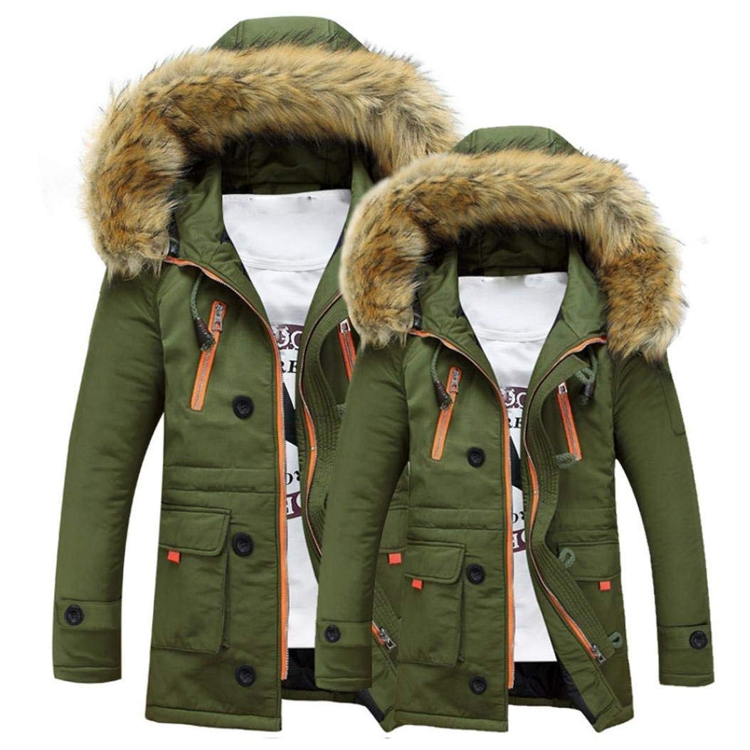 Unisex ciepły płaszcz damski wełna, moda męska, futro, męska, outdoorowa, ciepła, zimowa, długi kaptur, płaszcz męski, zielony, L