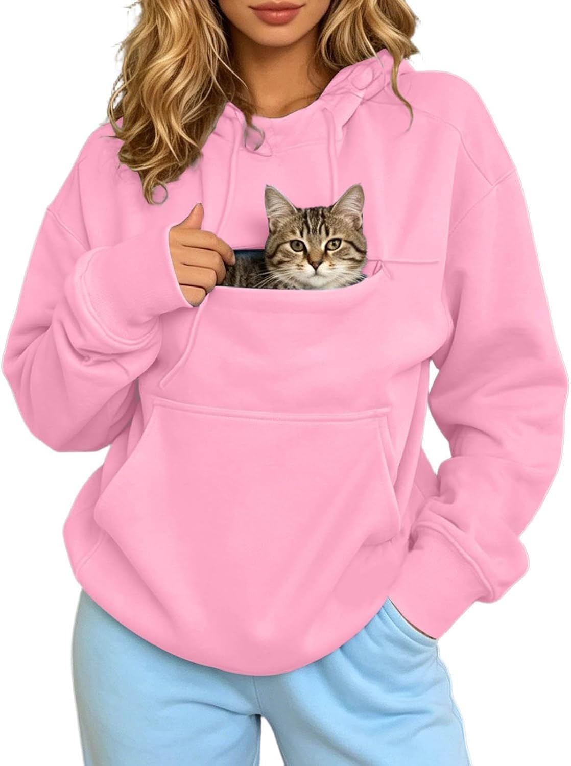Hoodie with Pet Pouch, Oversized Dog Carrier Hoodie for Small Dogs & Cats, Lightweight Fleece Sweatshirt with Kangaroo Pocket