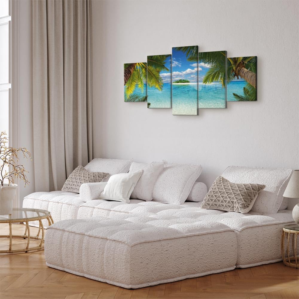 Cuadros B&D XXL - Cuadro en Lienzo Playa Mar 150x75 cm 5 piezas - Impresión en material tejido no tejido cuadros decoracion salon modernos lienzos - Paisaje Naturaleza c-A-0034-b-m