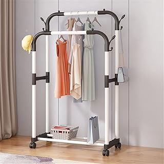 Coat Rack Stand,Metal Coat Rack With Wheels, Double Rail Metal Clothes Rack With 1 Storage Rack, Removable Coat Rack, Super Load-bearing, Can Put Clothes, Shoes, Hats, Bags, Etc,110 * 42 * 148cm(80cm)
