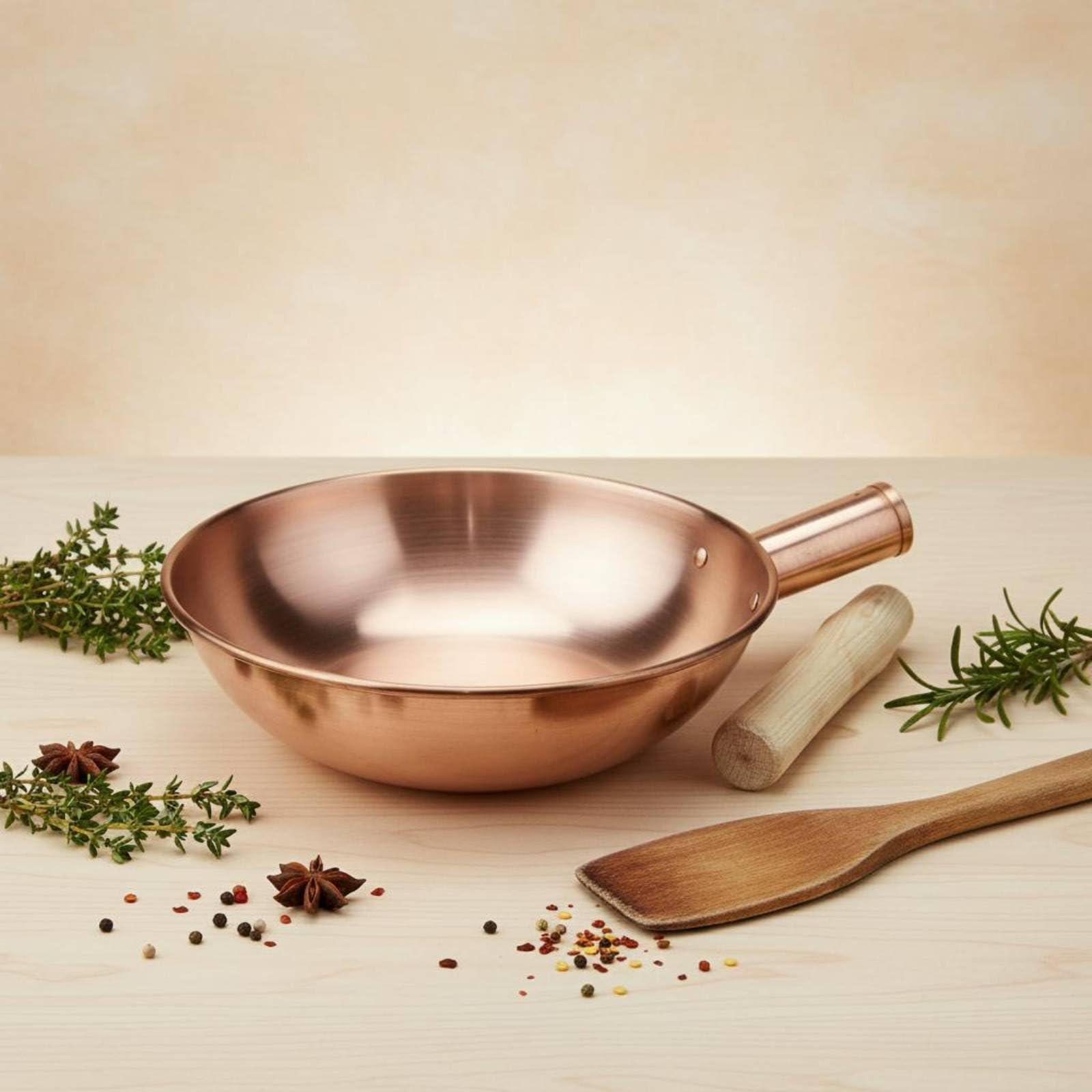 Amagogo Rame Padella Wok Antiaderente Utensile Cucina Manico Ergonomico Struttura Metallo Prestazioni Uniformi Adatto per Appassionati di Cucina Routine Preparazione Pasti, 30CM