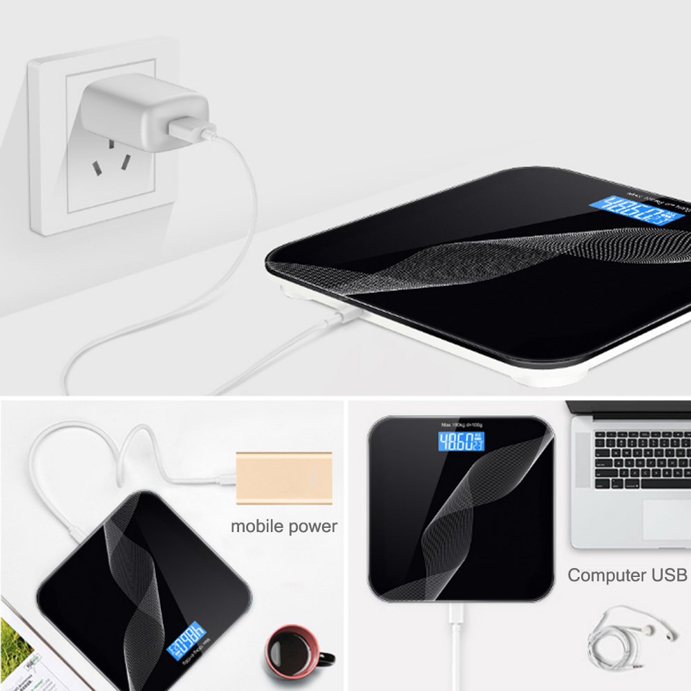 Báscula De Peso USB, Báscula De Baño Digital De Alta Precisión, Tecnología Stepping, 28St / 180Kg / 400Lb, Pantalla Retroiluminada, Diseño Delgado, Medición De La Temperatura Interior,Gold