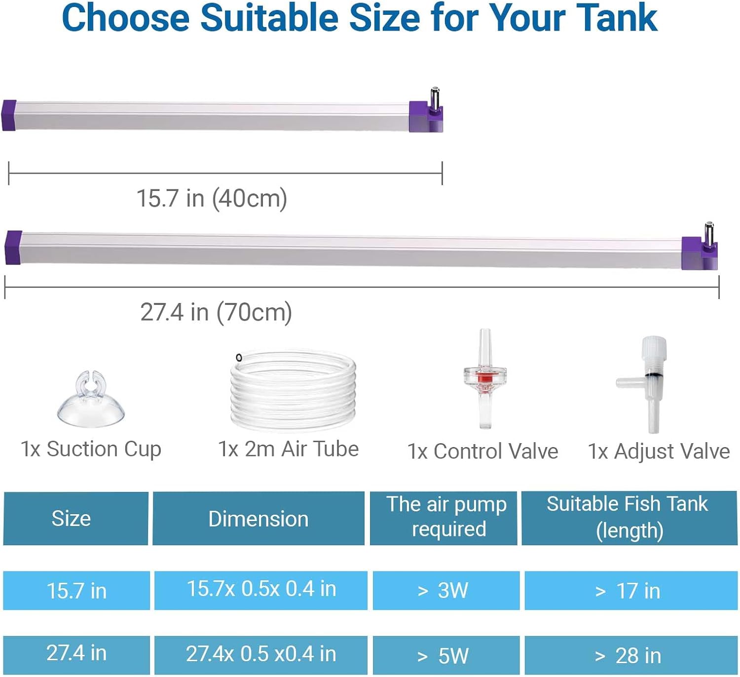 Aquarium Bubble Bar, 27.6 Inch Curtain Wall, Quiet Oxygen Diffuser, Fine Air Stone Bar for Freshwater Saltwater Fish Tanks, Fish Tank Bubbler Decorations