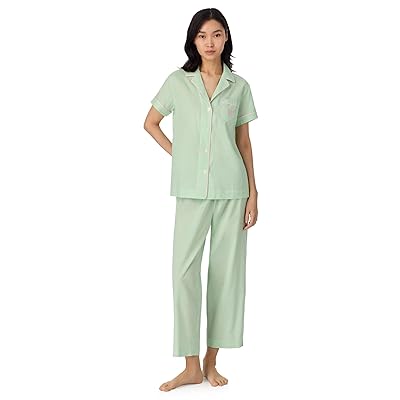 Lauren Ralph Lauren Short Sleeve Sleeve Notch Collar Cropped Pant Pj Set Women