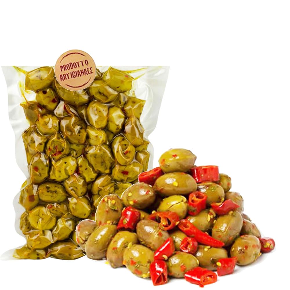 Olive verdi schiacciate condite alla Calabrese in busta 3 kg | Prodotto Artigianale