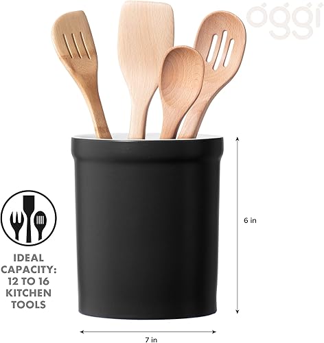 Miniatura 2 de OGGI Soporte de cerámica para utensilios de cocina, soporte para utensilios de cocina, organizador de cocina, accesorios de cocina negros, 6 x 7